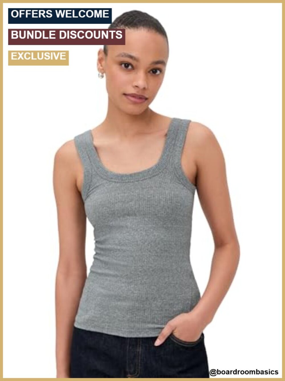 Essential Rib U Neck Tank Top Fitted Sleeveless Scoop Neck Pull On Lightweight